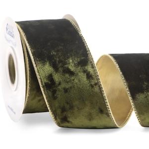 Ribbli Olive Green Velvet Wired Ribbon 2.5 Inch Metallic Olive Green Crushed Velvet Christmas Ribbon for Gift Wrapping Christmas Tree Decoration Crafts Wreaths Supplies-Continuous 10 Yards