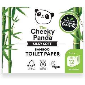 The Cheeky Panda Bamboo Toilet Paper Bulk | 12 Family Sized Rolls with 360 Soft Sheets Each (4320 Sheets) | Super Strong 3 Ply Biodegradable Toilet Paper