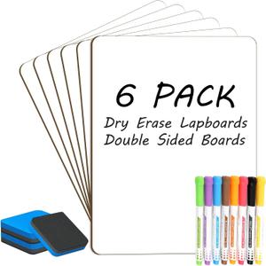 2 x Small White Board Dry Erase 6 Pack Classroom Pack,9"x12"Double Sided Personal Mini Whiteboard for Students School,Portable White Boards Lapboards Including Dry Erase Erasers and Markers