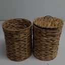Ctosree 1.3 Gallons Small Wicker Trash Can with Lid Handle Woven Wicker Rattan Bathroom Waste Basket Boho Trash Basket with 100 Plastic Garbage Bags for Bedroom Office Laundry (Classic Style)