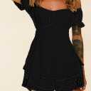 Fixmatti Women Boho Romper Off Shoulder Ruffle Chiffon Shorts Jumpsuit Playsuits (Black, L)
