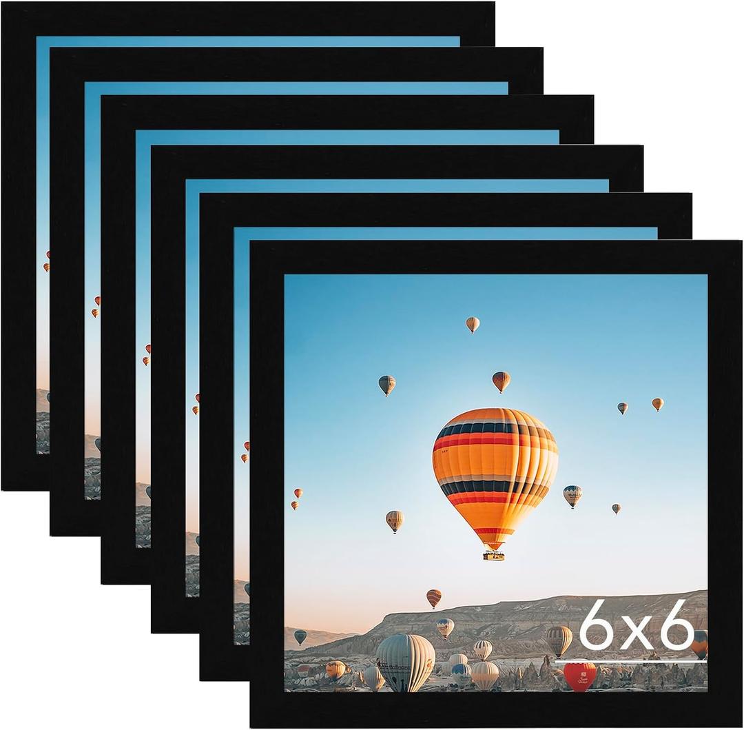6x6 Picture Frame Set of 6 Black for Wall Hanging or Tabletop, Wall Mounting Horizontally or Vertically, 6 x 6 Square Wall Gallery Poster Photo Frame with Shatter Resistant Plexiglass, 6 Pack, Black