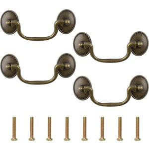 INCREWAY 4Pcs Drop Bail Cabinet Handles, Antique Drawer Pulls for Kitchen Dresser Furniture Hardware, Classic Metal Pull Handles for Cupboard Wardrobe Cabinet