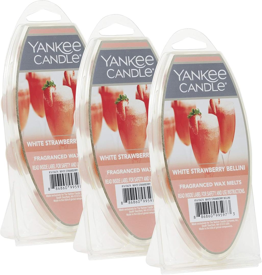 Yankee Candle White Strawberry Bellini Wax Melts 3 Packs of 6 (18 Total) (Medium Pink)