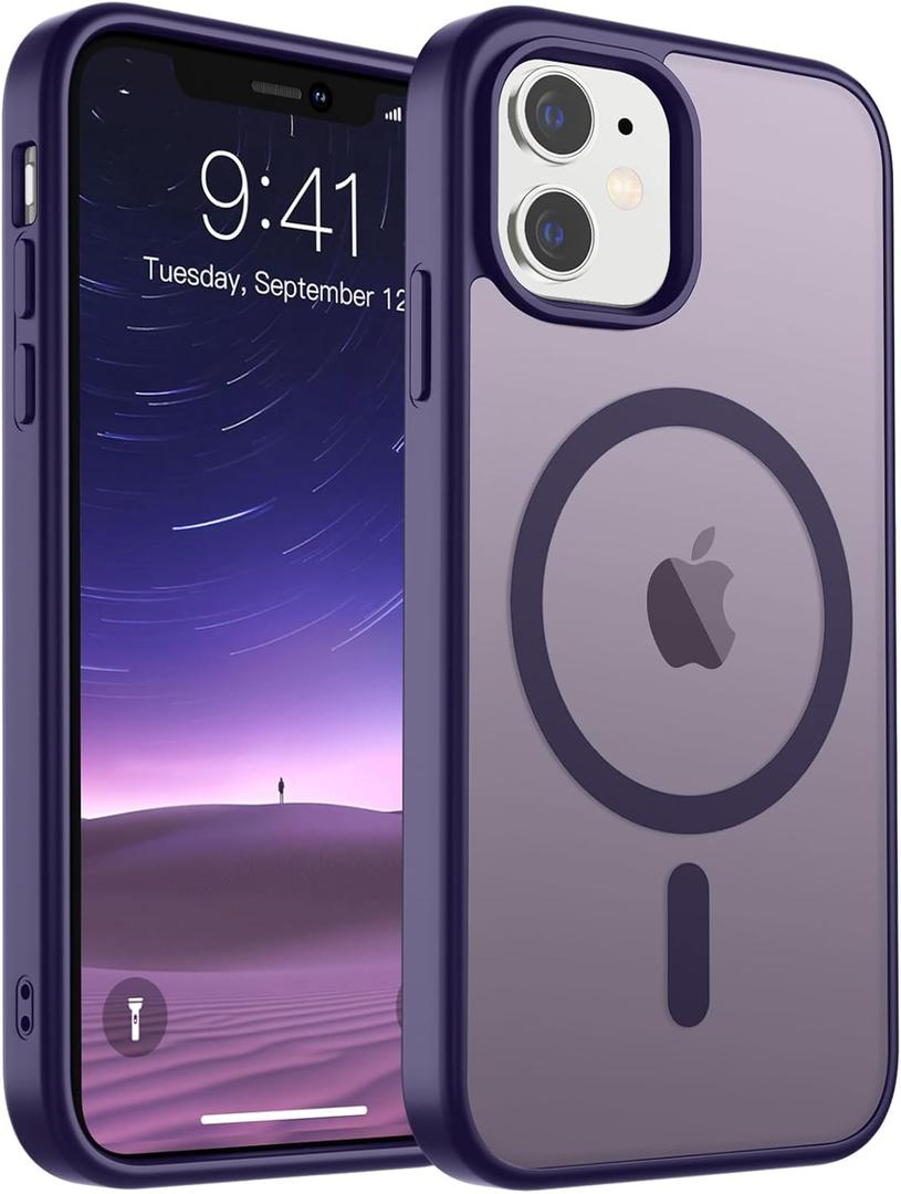 SUPFINE Magnetic for iPhone 11 Phone Case (Compatible with MagSafe) (Military Grade Drop Protection) Translucent Matte Shockproof Phone Cover,Dark Purple