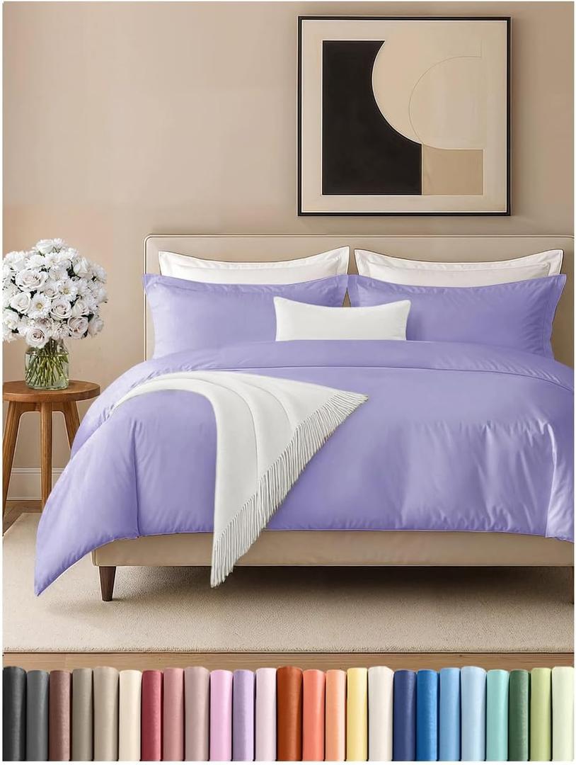 Duvet Cover Full Size Set - Extra Soft Full Size Duvet Cover 80 x 90 with 2 Pillow Shams - Hotel Luxury Easy Care and Fade Free with Zipper Closures & Ties - Comfy Breathable Bedding Set (Lavender) (36 - Lavender (No Comforter))