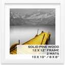 Tiblue 12x12 Picture Frames White Solid Wood Display Pictures 10x10 or 8x8 with Mat or 12x12 without Mat - 12x12 Inch Square Photo Frames with 2 Mats for Wall or Tabletop Mount, 1 Pack