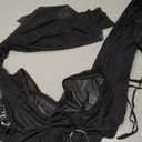 Women Goth Tops Punk Cover Ups Mesh Crop Top See Through Sexy Long Sleeve Blouse Y2k Black Rave Outfit Festival (Black, L)