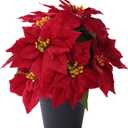 16" Poinsettias Artificial Christmas Flowers 11 Heads Fake Poinsettia Plants for Home Porch Garden Office Indoor Outdoor Christmas Winter Decorations Red