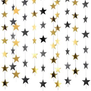 Patelai 130 Feet Glitter Star Garland Banner Decoration Hanging Star Decoration Gold Black Party Decorations for Graduation Wedding Birthday Festival Party Decor(Gold and Black,10)