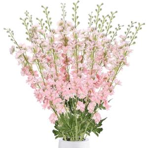 12 Pcs Delphinium Artificial Flowers, 33.5'' Long Stem Lifelike Faux Silk Flower Fake Look Real Bouquet for Tall Vase DIY Wedding Party Home Kitchen Arrangement Decor(Pink)