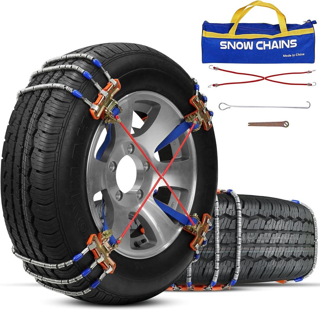 Snow Chains, Tire Chains for SUV Car Pickup Trucks, Universal Adjustable Emergency Traction Chains, Tire Width 195 205 215 225 235 245 255 265MM 8pack