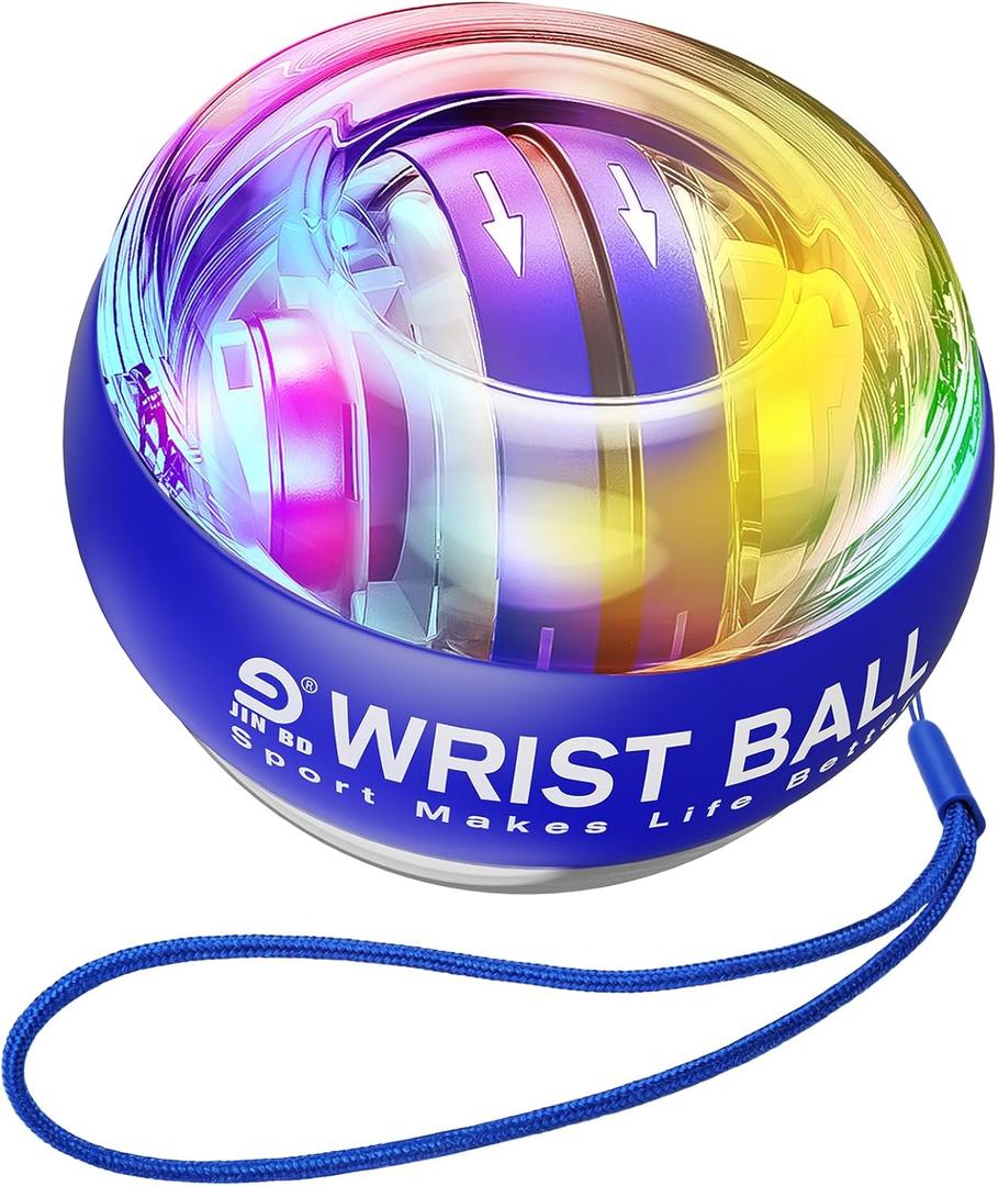 Wrist Trainer Ball Auto-Start Gyroscopic Forearm Exerciser Gyro Ball for Strengthen Arms, Fingers, Bones and Muscles (Blue with LED light)
