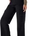 Womens Pull-On Cargo Jeans - Mid Rise Wide Leg, Soft Stretch Denim, Comfort Fit with Pockets (Medium, Black)