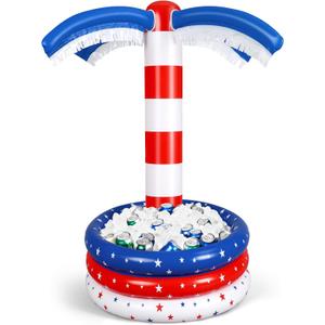 4th of July Inflatable Palm Tree Cooler 60'' Patriotic Pool Party Drink Cooler American Flag Beach Party Decor Hawaiian Luau Ice Serving Bar Tray for Food Summer Outdoor Independence Day Supplies