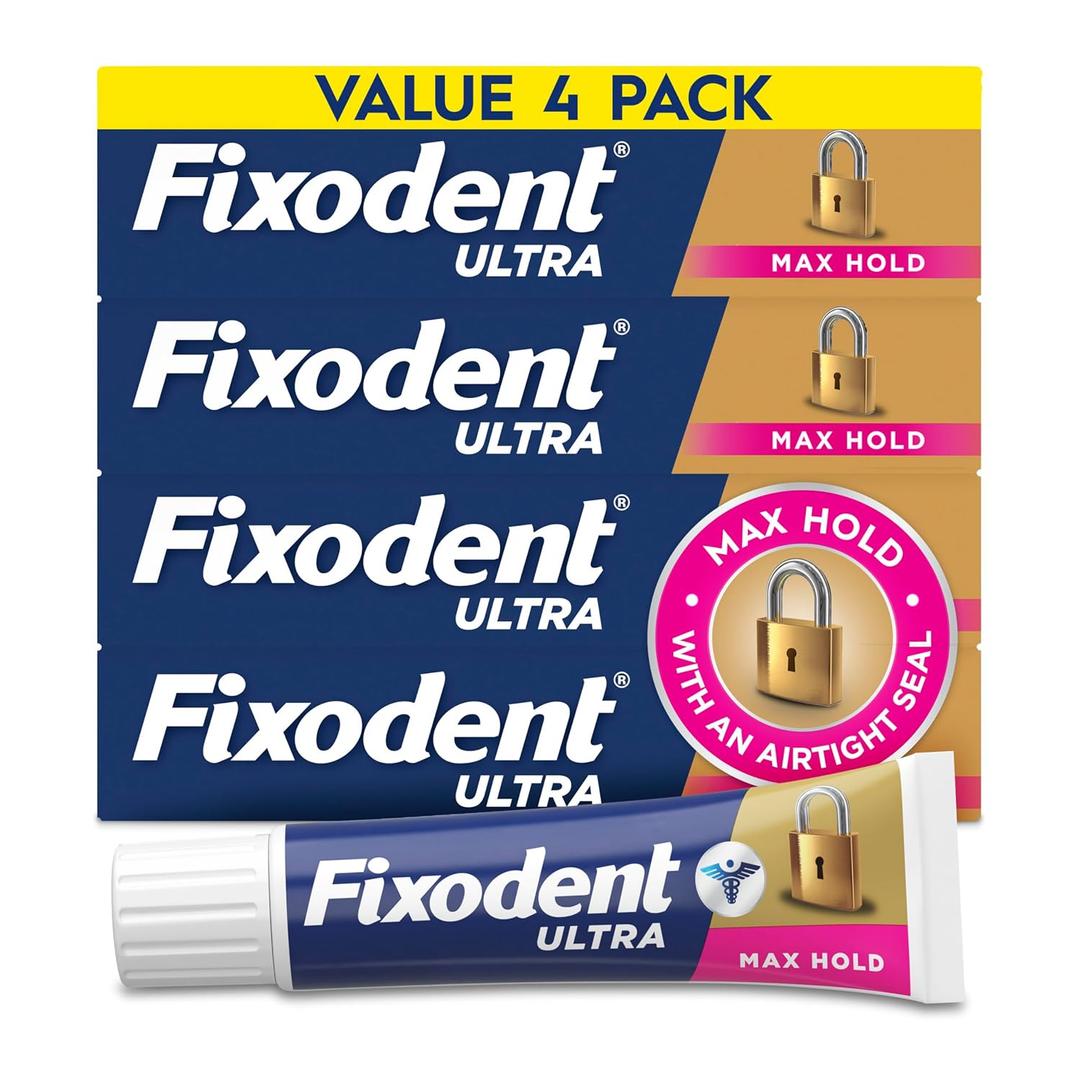 Fixodent Ultra Max Hold Secure Denture Adhesive Cream for Full and Partial Denture Wearers, 2.2oz (Pack of 4)