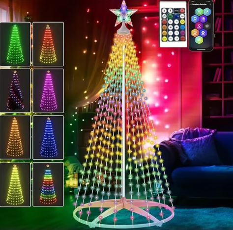 Smart Lighted RGB Christmas Tree Cone Tree with Star Topper Outdoor DIY APP Controlled Lighted Christmas Tree Light