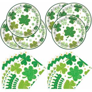 St Patrick's Day Party Tableware, Lucky Green Shamrock Plates and Napkins, St Patricks Day Theme Party Decorations