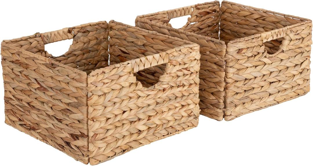 Seville Classics 2-Pack Handwoven Water Hyacinth Storage Cube Baskets, 2-Piece Basket Set