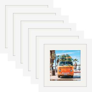 6x6 White Picture Frames Square Classic Natural Wood 6 Pack for Wall Mounting and Tabletop Display