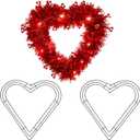 2 Pack 12 Inch Heart Tinsel Wreaths Frame Wire Wreath Garland Metal Flower Wreath for Valentine's Day, Wedding Party, Home Ceremony Decoration (2, 12 Inch)
