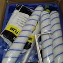 18 Inch Paint Roller Kit, 14 Pack Paint Roller Set with 2-4 Ft Extension Pole, Paint Tray Liners with Plastic Sheeting for Painting Walls Ceilings House Corner Stain (White and Blue)