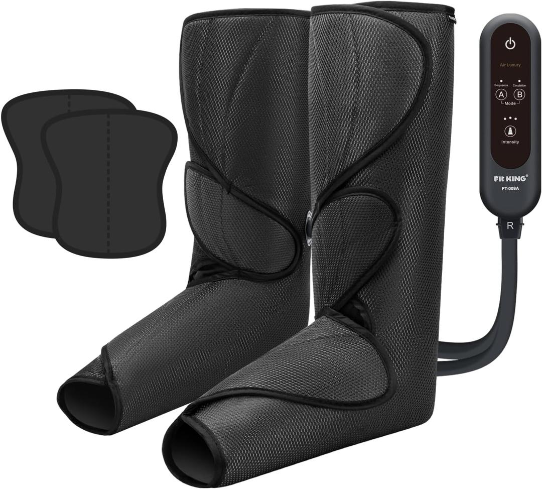 FIT KING Leg Massager for Circulation and Pain Relief, Air Compression Leg and Foot Massager to Relieve Pain Swelling Edema with 2 Size Extensions- Great Gift for Wife Mom and Friend (Dark Gray)