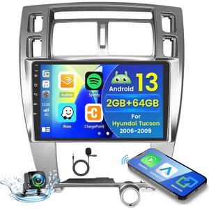 Hikity for Hyundai Tucson 2006-2009 Android Car Stereo Radio with Wireless Carplay Android Auto, 2+64G 10.1 Inch Touchscreen Radio WiFi GPS Navigation Bluetooth FM RDS EQ Mirror Link