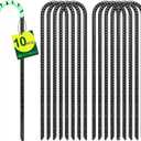 12 Inch Rebar Stakes Heavy Duty 10 Pack, U Shaped Ground Stakes, Galvanized Steel Trampoline Stakes, Tent Anchor Kit Anti-Rust, Drip Hose Wind Stakes, Black