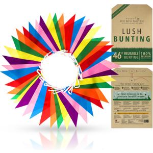 Premium Reusable Pennant Banner Flags - Multicolor Pennant Flag Banner - Outdoor Party Decorations, Rainbow Birthday Decorations, Field Day, Grand Opening, Carnival Theme Garland (46ft, 42 Large Flags)