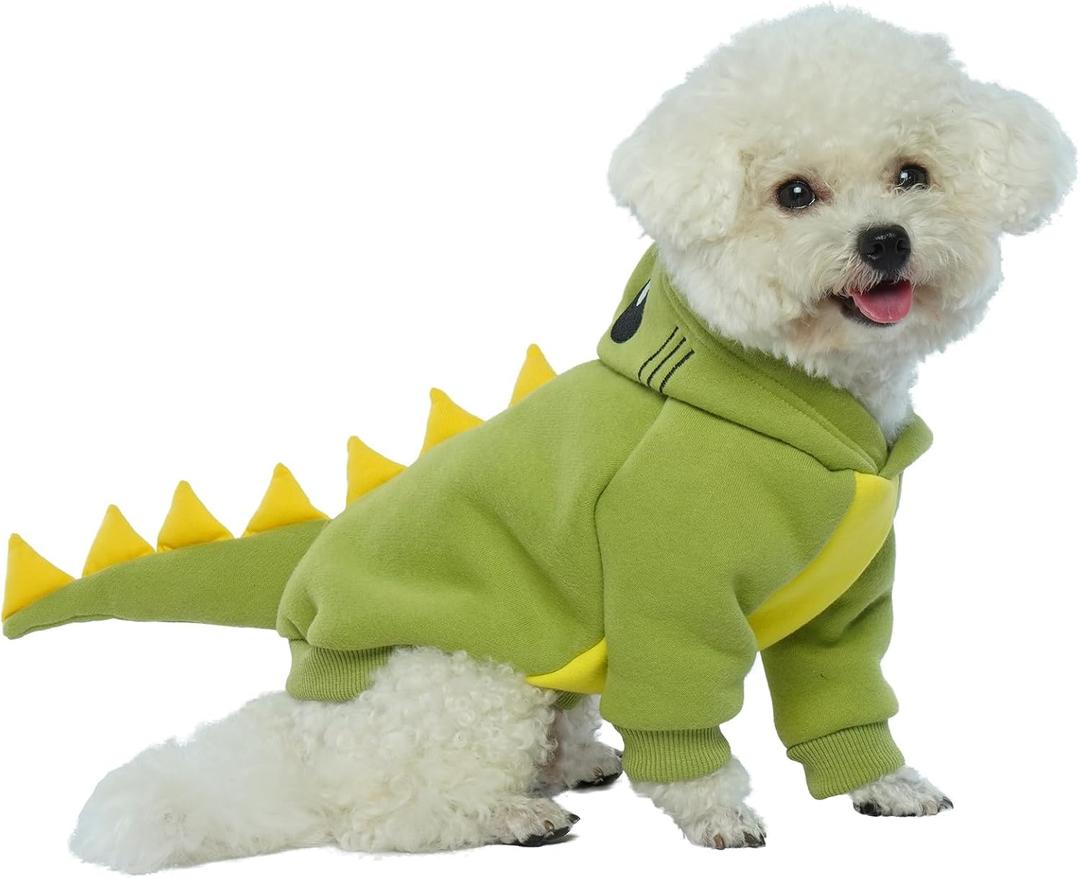 Lelepet Dinosaur Costume - Small Dog Halloween Costume, Warm Fleece Hoodie for Small Dogs, Adorable Dog Coat, French Bulldog, Beagle, Labrador, Dachshund, Greyhound, Pitbull, Green 