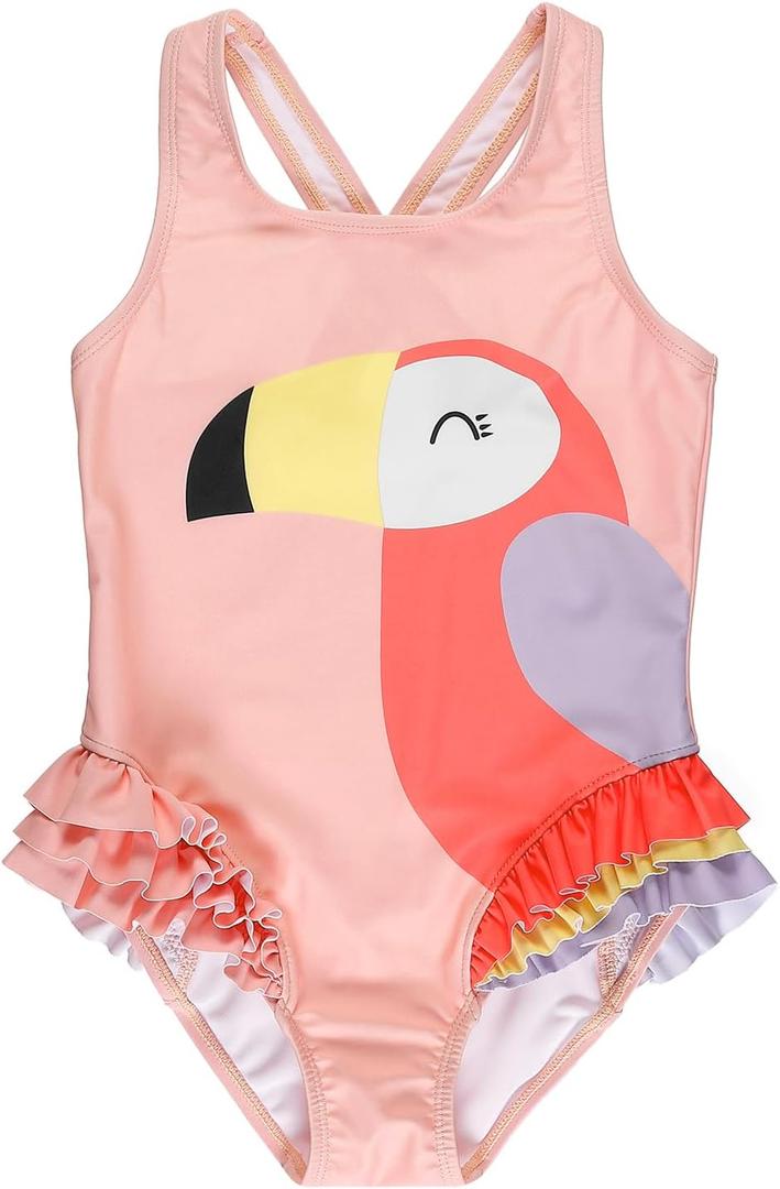 LIZENS Girls One Piece Swimsuit Kids Cute Swimwear Ruffle Swim Suits (9-10 Years, Pink)