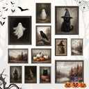 Decor Vintage Halloween Wall Art Prints - Ghost Pictures Wall Decor For Bedroom, Witchy Posters For Room Aesthetic, Dark Gothic Art Black Cat Painting, Fall Halloween Decorations Indoor (UNFRAMED)