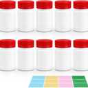 2 x METAPACK Push and Turn Cap Small Pill Bottle, 10 Pack Empty Medicine Bottles, HDPE Travel Pill Container with Labels for Pills Capsules Vitamins (16dram, Red Caps)