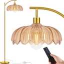 Gold Floor Lamp for Living Room with Remote,Unique Vintage Standing Tall Lamp,Mid Century Modern Floor Lamps Arc Glass Floor Lamps for Office Corner