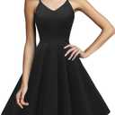 GOOBGS Women's 1950s Retro Vintage Spaghetti Strap Cocktail Swing Dresses with Pockets (Black, XL)