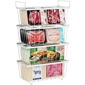 iSPECLE Freezer Organizer Bins - 4 Pack Small Stackable Deep Freezer Organizer Bins for 7 Cu.Ft Freezers Easy Get Bottom Foods without Digging, Chest Freezer Organizer Prevent Frozen Food Waste, White
