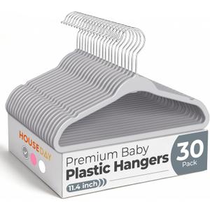 HOUSE DAY 11.4 Inch Baby Hangers 30 Pack - Plastic Kids Hangers Space Saving Thin Profile, Children Closet Organizers with Rotatable Hook of 360, Heavy Duty for Toddler Clothes Nursery - Gray