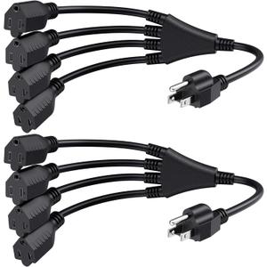 Cable Matters 2-Pack 4 Outlet Power Splitter Cord - 1.5ft, NEMA 5-15P to NEMA 5-15R Y Power Cord Splitter, 16 AWG Outlet Saver, 4 Way ExtensionCord, 1.5 Feet