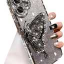 for iPhone 16 Plus Glitter 3D Butterfly Case,Cute Luxury Bling Sparkly Diamond Rhinestones Liquid Flowing Case with Camera Protector TPU Bumper Women Girls Case for iPhone 16 Plus 6.7",Silver