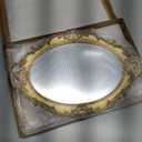 Zosenley Polyresin Ellipse Antique Decorative Mirror Tray, Makeup Organizer, Jewelry Organizer, Serving Tray, 9.8x 14.6, Gold
