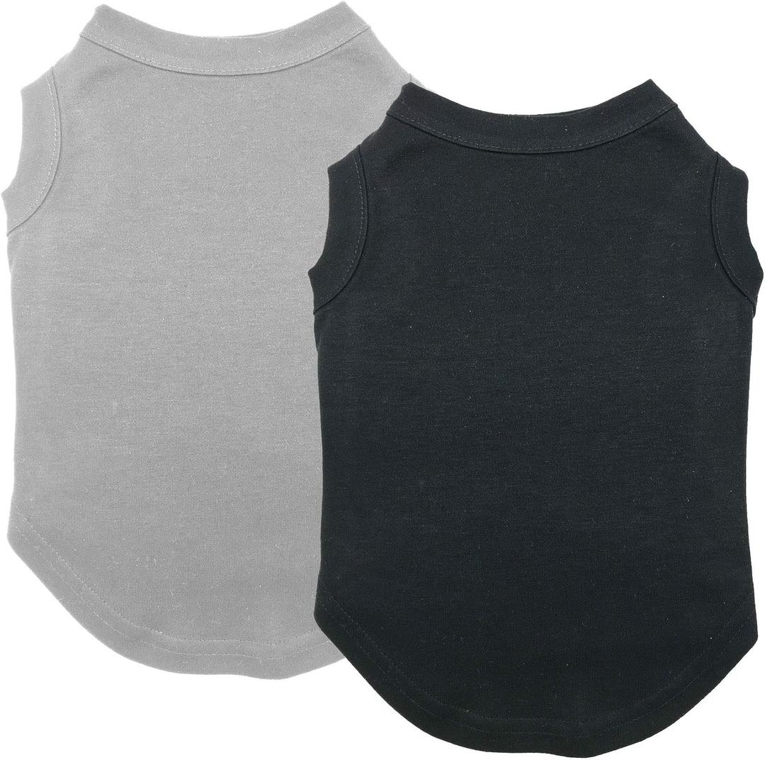 Chol&Vivi Plain Dog T-Shirt, 2pcs Blank Cotton Shirts Fit for Extra Small to Extra Large Size Dogs, Sleeveless Apparel Soft and Lightweight, Tank Top for All Breeds, Black and Grey, Large