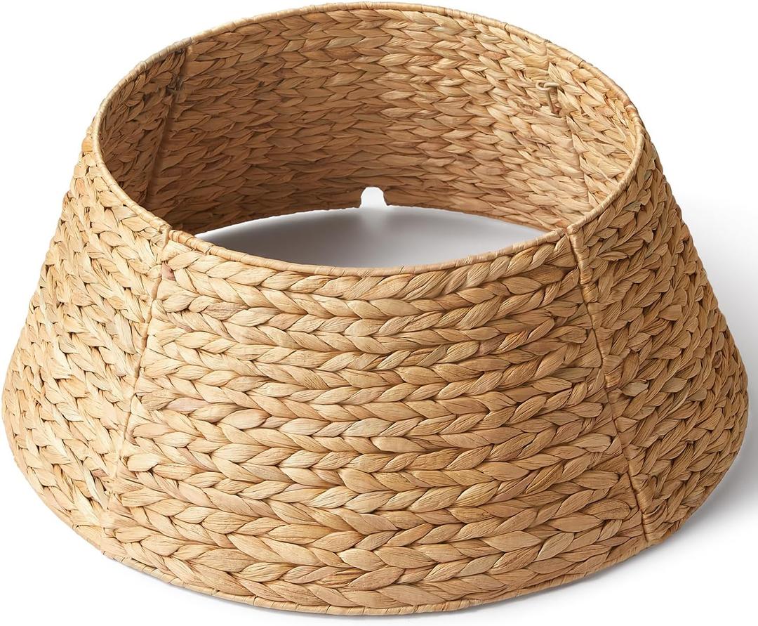 24in Hyacinth Christmas Tree Collar - Woven Rattan Basket for Christmas Tree Base Cover, Holiday Decoration for 4ft 6ft 7.5ft Artificial Trees with Cord Cut-Out(Natural)