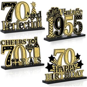 4 Pcs 70th Birthday Table Decorations Vintage 1955 Black Gold Birthday Party Centerpieces Aged to Perfection 70th Birthday Supplies Cheers to 70 Years Table Topper Wooden Decor for Men 70 Years Old