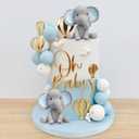 Elephant Cake Decoration with Mini Elephant Oh Baby Cake Topper Blue White Pearl Balls Hot Air Balloon for Baby Shower Boy Elephant Theme Birthday Party Supplies (BLUE)