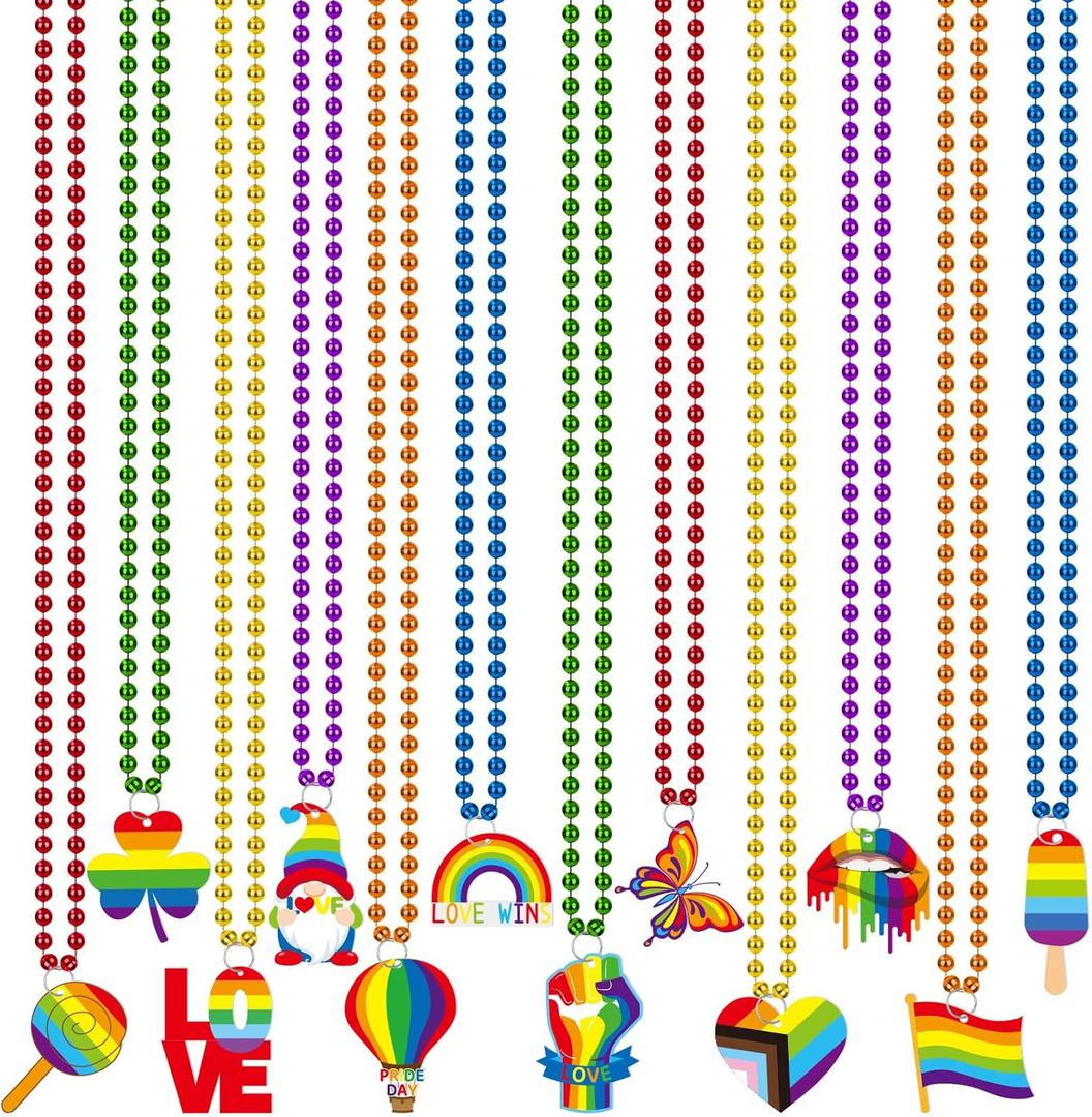 NOVWANG 24 Pcs Pride Beads Necklace 12 Styles Rainbow Beads Necklaces Multi Colors Necklaces for LGBT Parade Decorations Pride Party Favors NOVWANG 24 Pcs Pride Beads Necklace 12 Styles Rainbow Beads Necklaces Multi Colors Necklaces for LGBT Parade Decorations Pride Party Favors