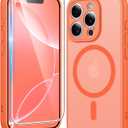 FNTCASE for iPhone 16 Pro-Max Case: Matte Magnetic Phone Cases with Screen Protector Compatible with Magsafe Slim Anti Yellowing Rugged Shockproof Protective Translucent Cell Cover (C-Orange)