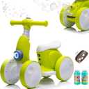 JoyRydz 6V Electric Baby Balance Bike with Bubble Machine,4 in 1 Toddler Balance Bike w/Remote Control for 1 Year Old Boys Girls Kids Bubble Bike Ride on Toys w/Powered Motor,Music,LED Lights (Cyan)
