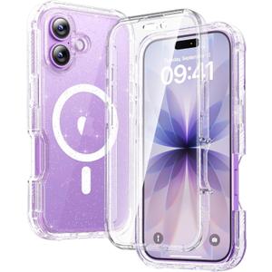 Diaclara Magnetic Designed for iPhone 17 Case 6.3 Inch Full Body Bumper,[Compatible with MagSafe] Military Drop Proof Cover with Built-in Touch Sensitive Anti-Scratch Screen Protector Clear Glitter