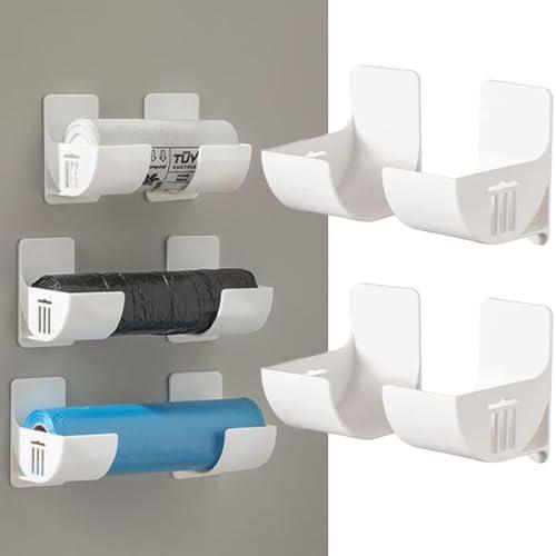 4 Pcs No Punching Trash Bag Dispenser Plastic Bag Holder,Wall Mounted Plastic Bag Organizer Grocery Bag Holder White Garbage Trash Bag Holder For Home Organization Kitchen Organizers And Storage